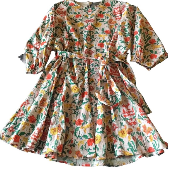 Code X Mode Waist Tie Dress Blush Floral Multi SIze L Pockets Keyhole Neck - Picture 1 of 16